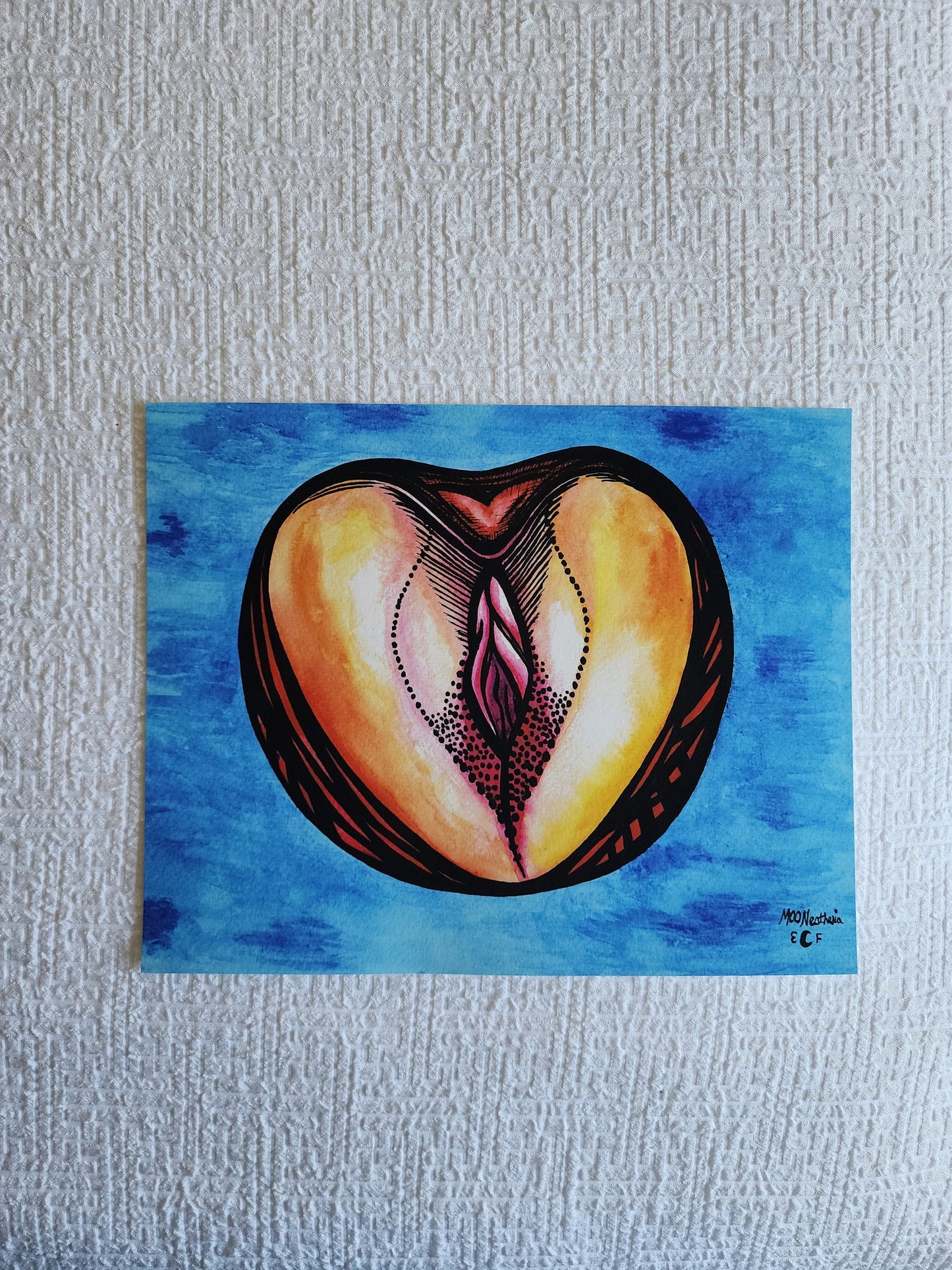 Anatomy Peach Print, Female Vulva Anatomy, Giclee Print on Fine Art Paper, Yoni, Vulva, Watercolor Painting, Ink Drawing, Feminist Art