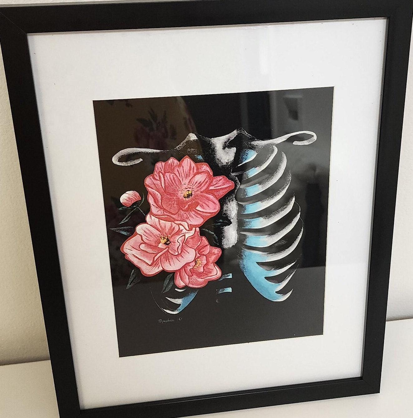 Floral Anatomy, Thoracic Cage, Anatomy Art, Acrylic Painting, Giclee Print on Fine Art Paper