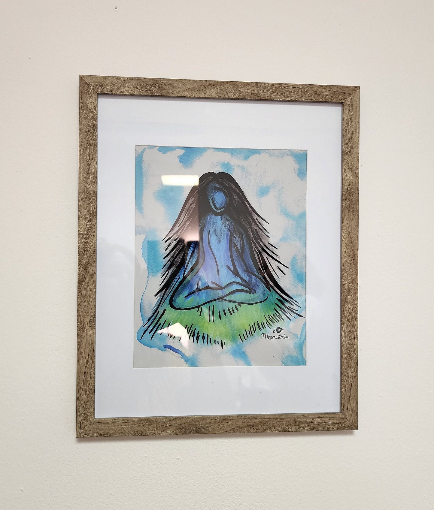 Island Mountain Woman Art Print, Te Fiti, Peaceful Clouds, Watercolor Painting, Nature, Giclee Print on Fine Art Paper