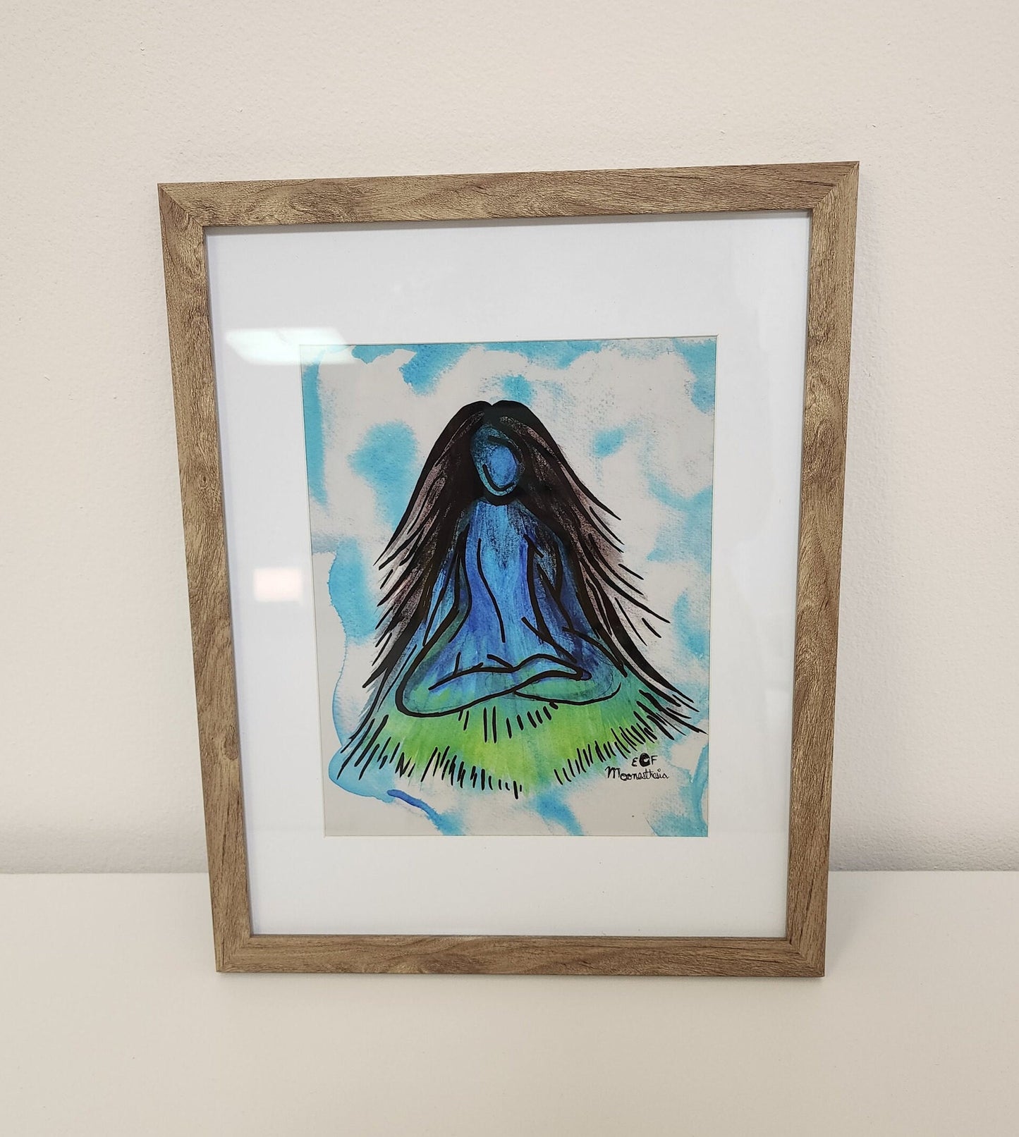 Island Mountain Woman Art Print, Te Fiti, Peaceful Clouds, Watercolor Painting, Nature, Giclee Print on Fine Art Paper