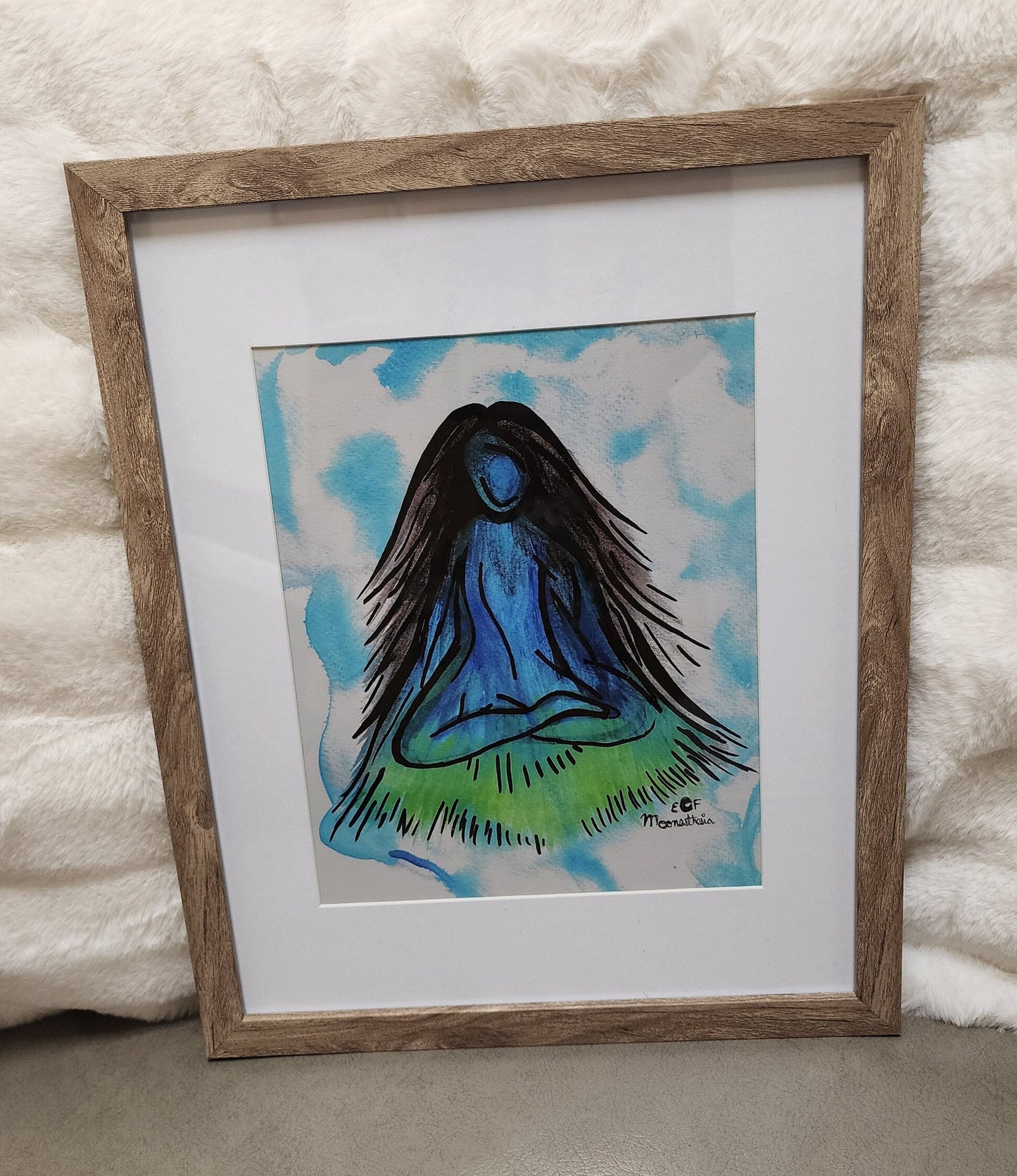 Island Mountain Woman Art Print, Te Fiti, Peaceful Clouds, Watercolor Painting, Nature, Giclee Print on Fine Art Paper