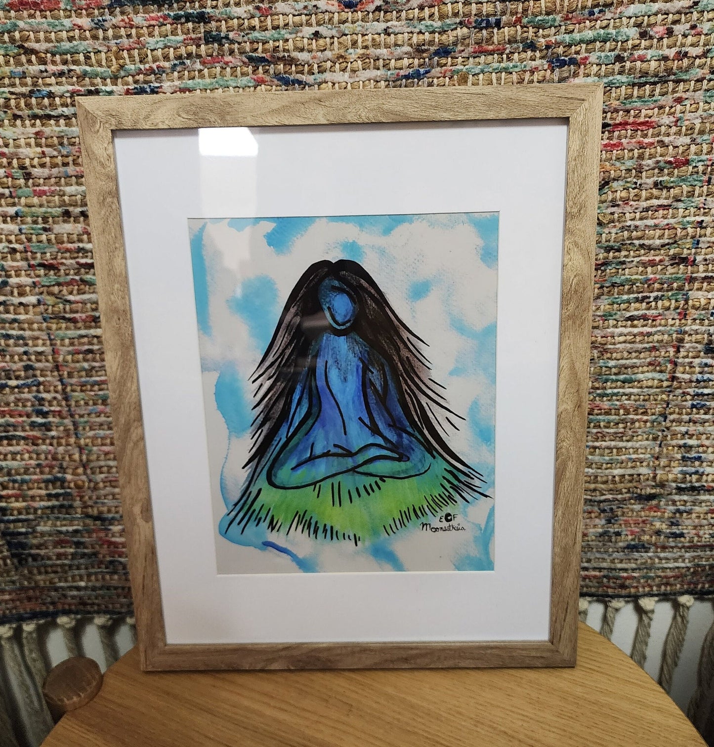 Island Mountain Woman Art Print, Te Fiti, Peaceful Clouds, Watercolor Painting, Nature, Giclee Print on Fine Art Paper