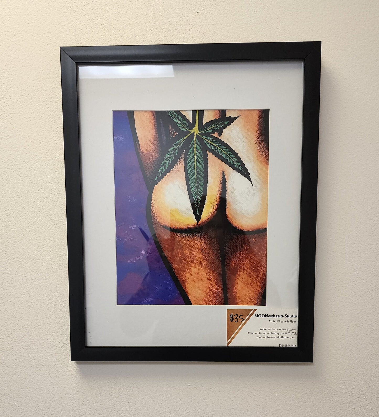Cannabis Lady Print, Female Figure, Woman Body, Booty Art, Watercolor Painting, Giclee Print on Fine Art Paper, Ink Drawing