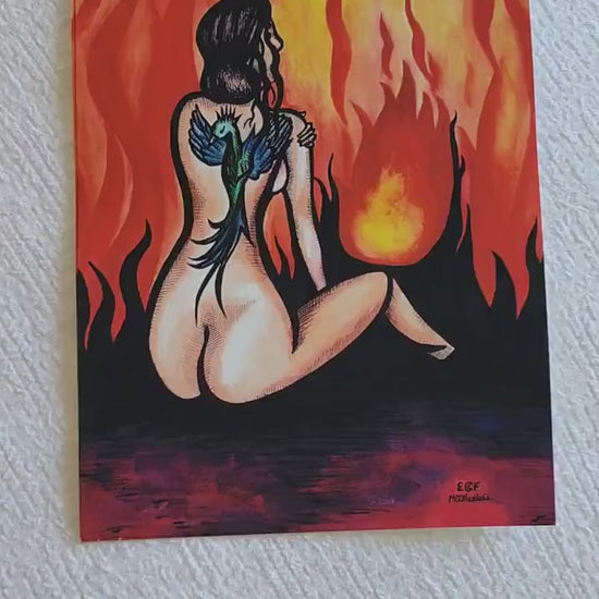 Woman and Flames, Phoenix, Female Body, Giclee Print on Fine Art Paper, Watercolor Painting, Ink Drawing, Feminist Art