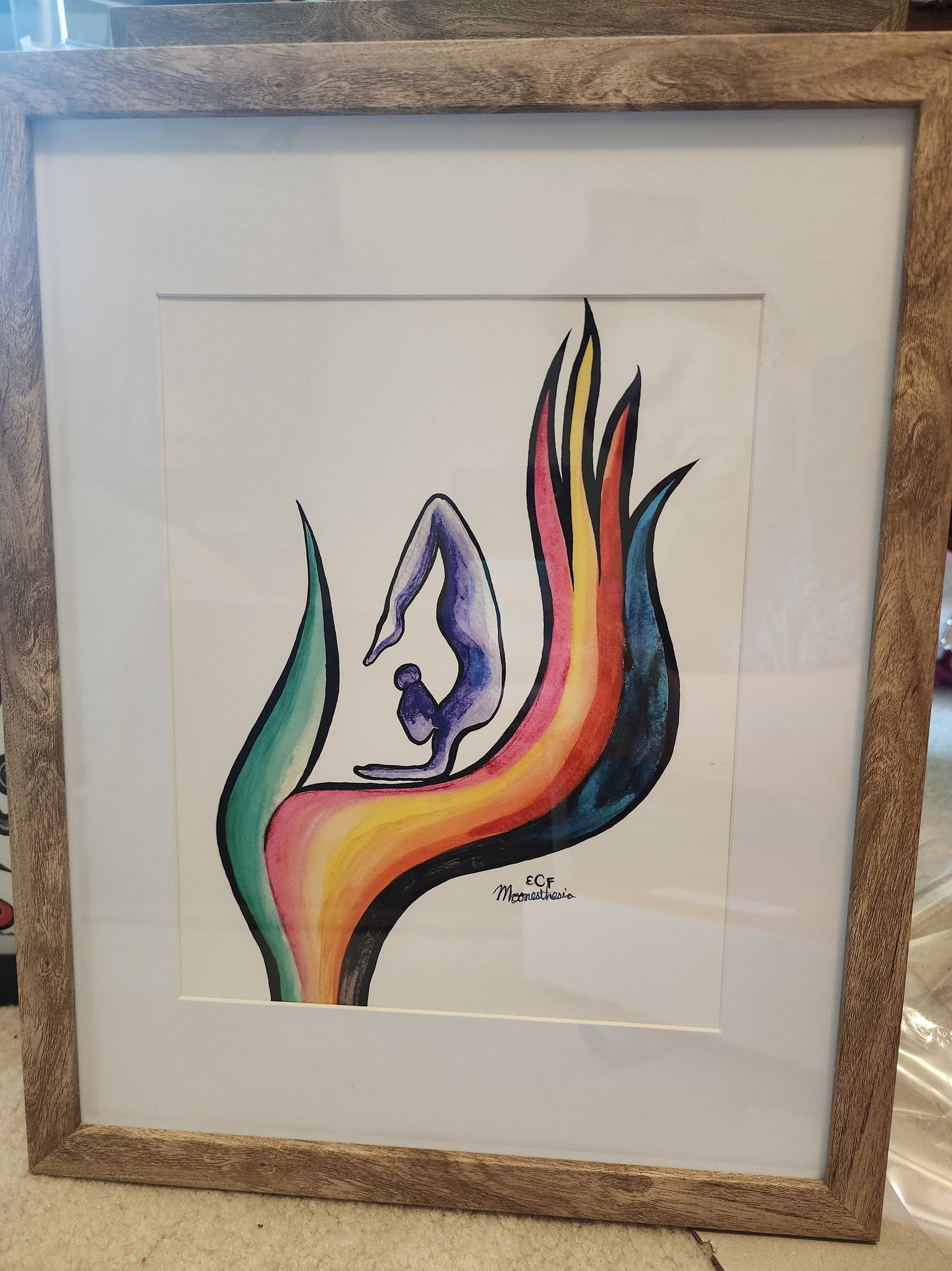 Yoga Woman in Hand, Colorful Painting, Watercolor Print, Giclee, Rainbow Colors, Giclee Print on Fine Art Paper