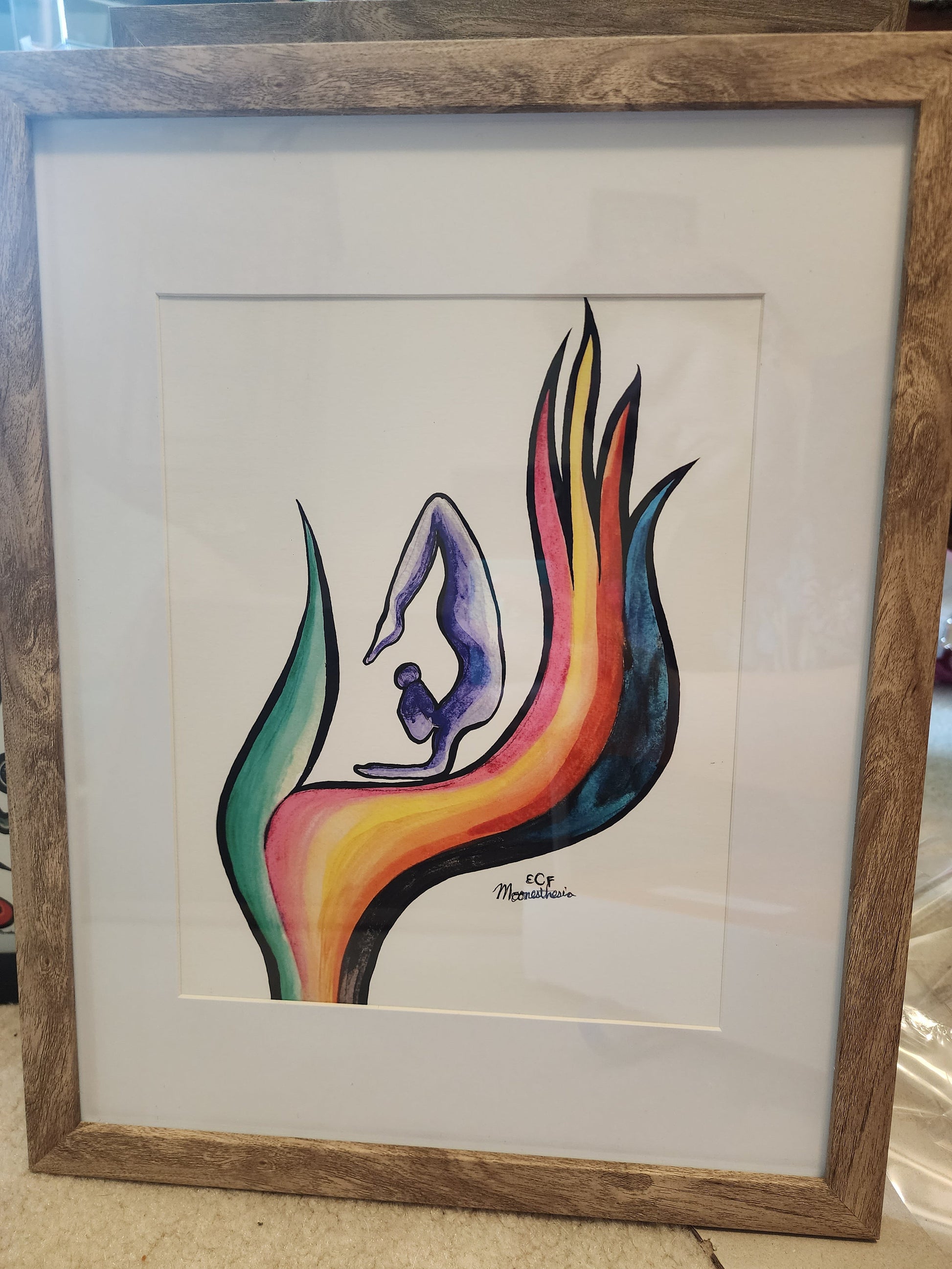 Yoga Woman in Hand, Colorful Painting, Watercolor Print, Giclee, Rainbow Colors, Giclee Print on Fine Art Paper
