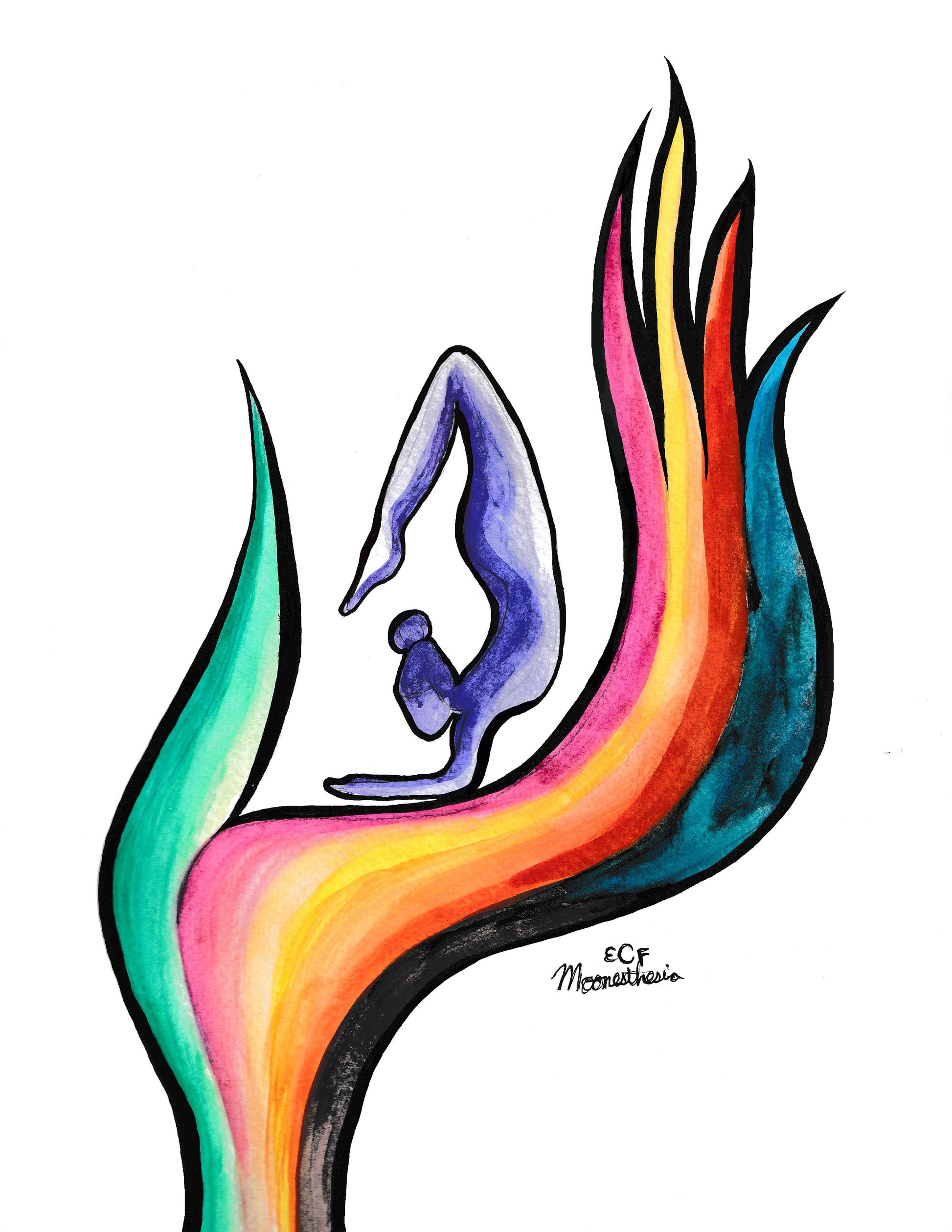 Yoga Woman in Hand, Colorful Painting, Watercolor Print, Giclee, Rainbow Colors, Giclee Print on Fine Art Paper