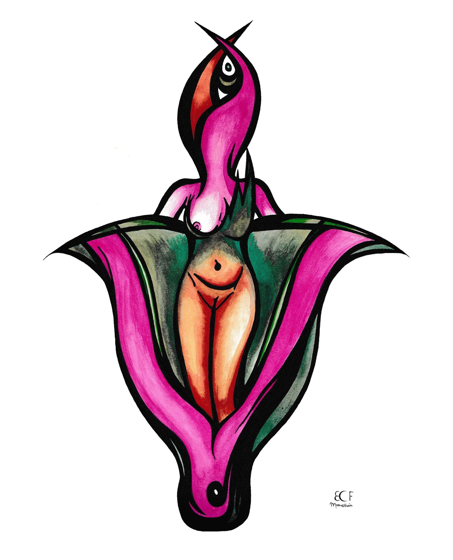 Bloom Woman Art Print, Vulva, Female Body, Flower Painting, Abstract Yoni, Watercolor Painting, Giclee Print on Fine Art Paper, Ink Drawing