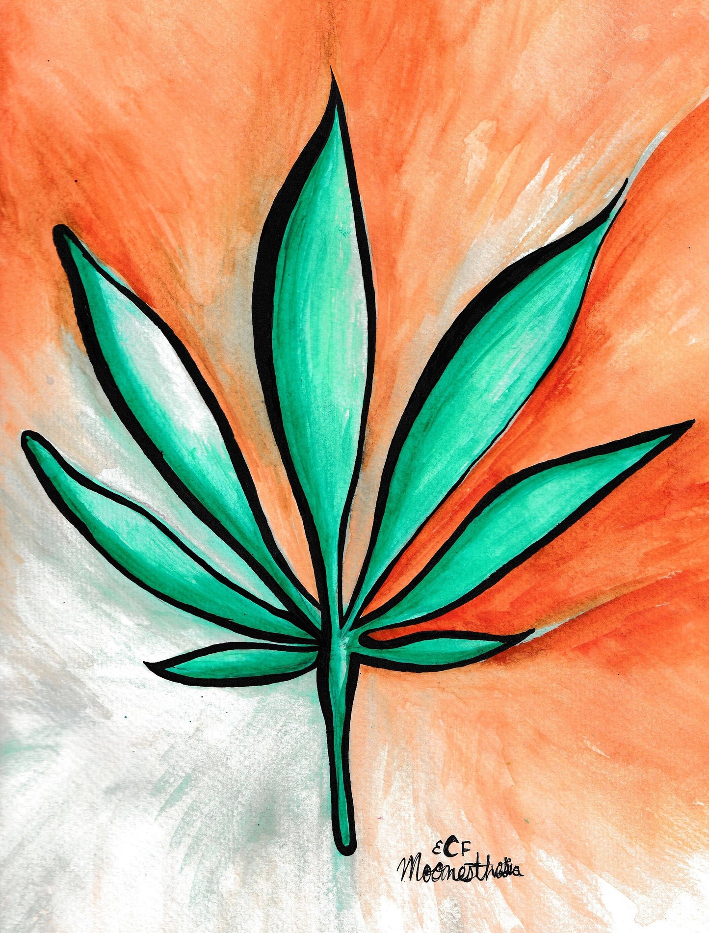 Leaf Art, Watercolor Painting, Cannabis Art, Plant, Nature, Giclee Print on Fine Art Paper, Ink Drawing
