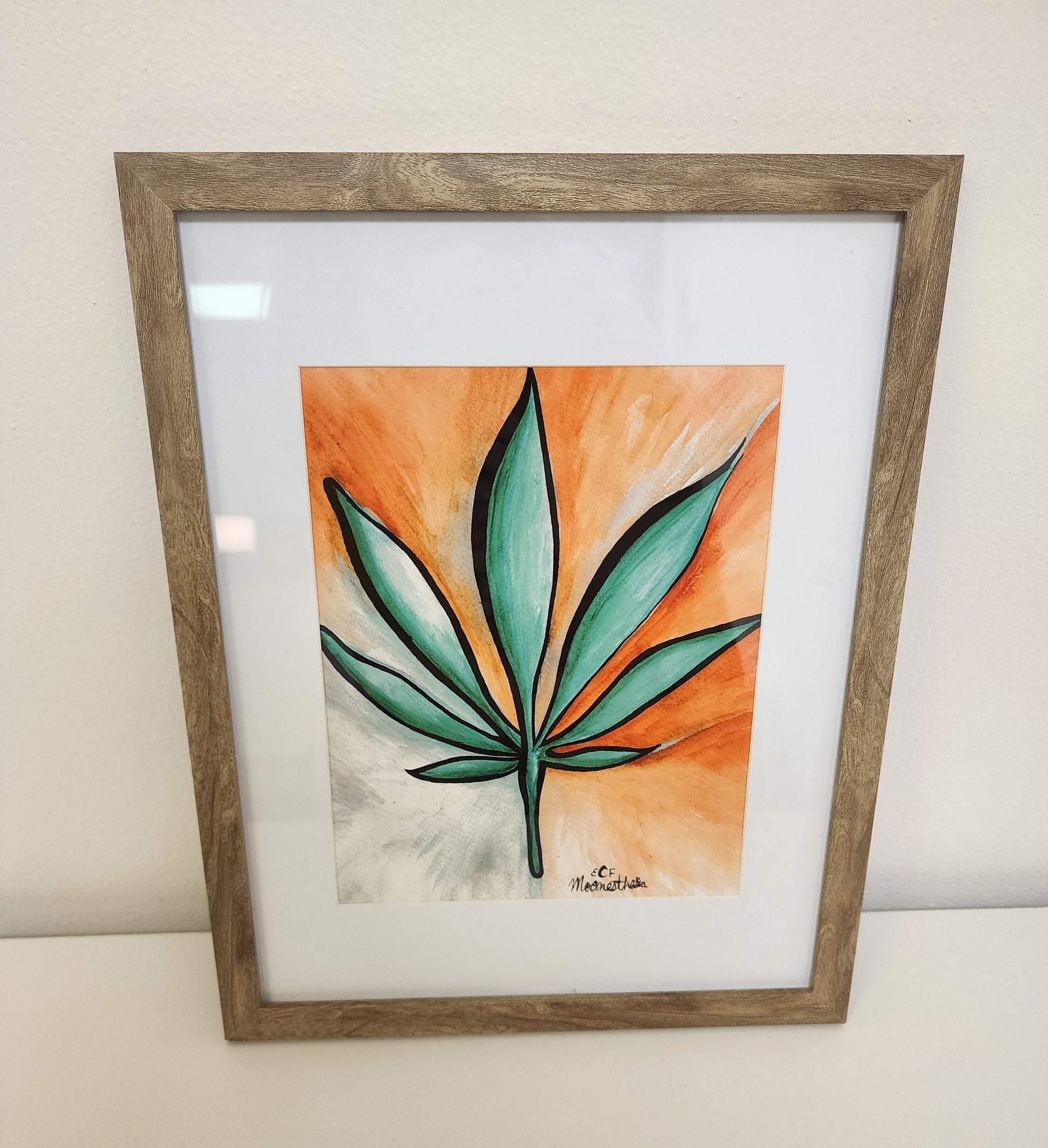 Leaf Art, Watercolor Painting, Cannabis Art, Plant, Nature, Giclee Print on Fine Art Paper, Ink Drawing